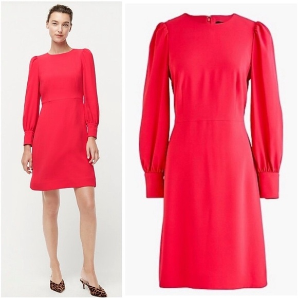 New! J Crew Long Sleeve Crepe 365 Dress in Bright Rose Women’s Size 8 - Picture 1 of 13